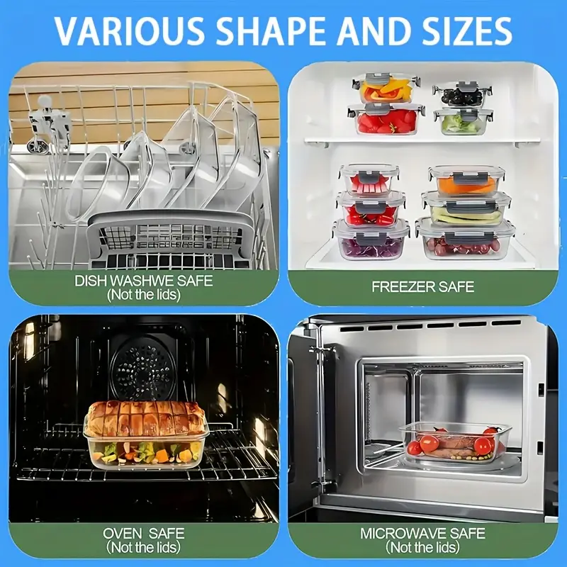 24pcs 12 containers 12 lids glass food storage containers with lids meal prep pantry kitchen lunch storage containers leak proof sealed glass lunch box for microwave oven fridge and dishwasher Product details 2