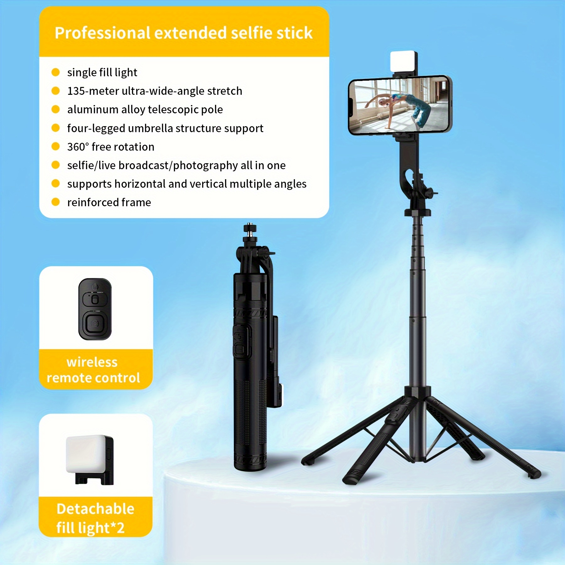 Ajustable Selfie Stick 360 degree Rotatable Multi functional - Temu