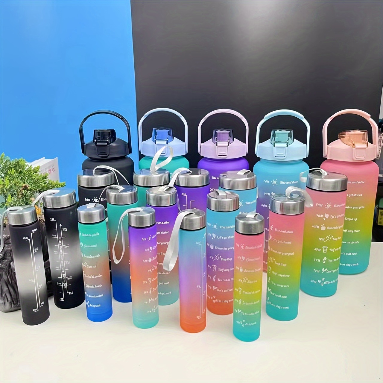 

4pcs, Motivational Water Bottle Set, 300ml+600ml+900ml+2l Water Bottles, Sports Water Cups, Portable Drinking Cups, Summer Drinkware, For Outdoor Camping, Hiking, Fitness, Birthday Gifts
