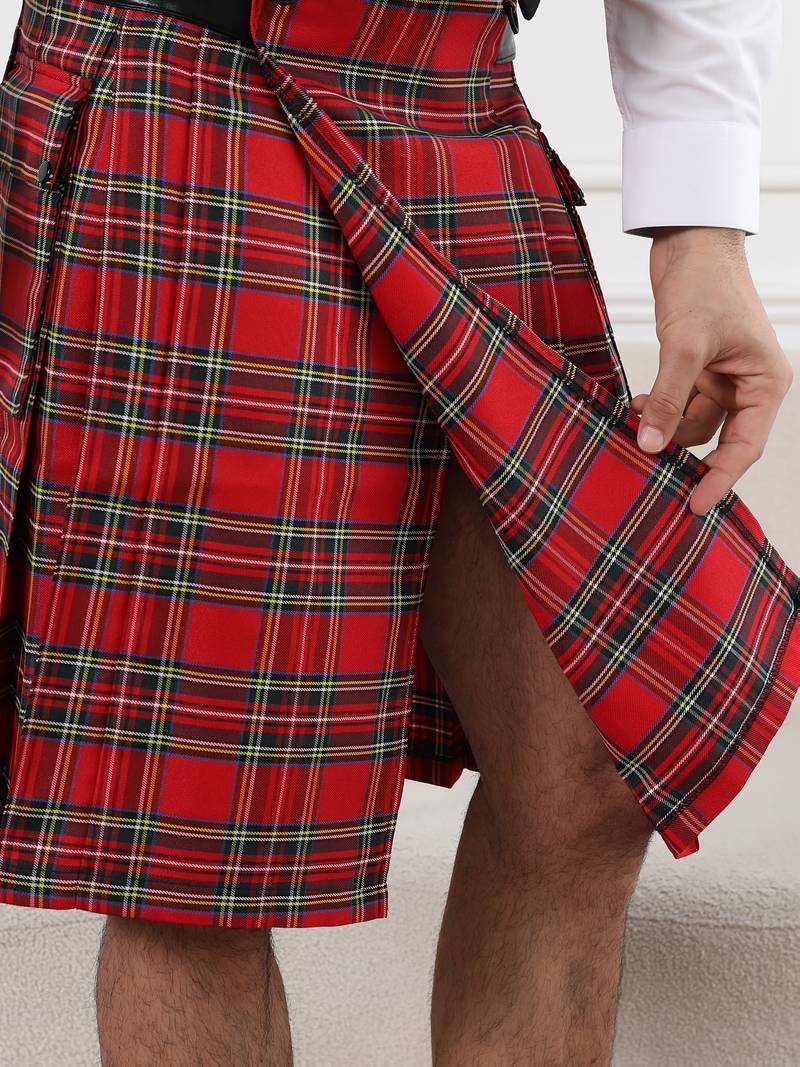 Gonna Kilt Scozzese Per Donna - Lunghezza Al Ginocchio 20" - Tartan Rosa E Rosso - Con Fibbie In Pelle