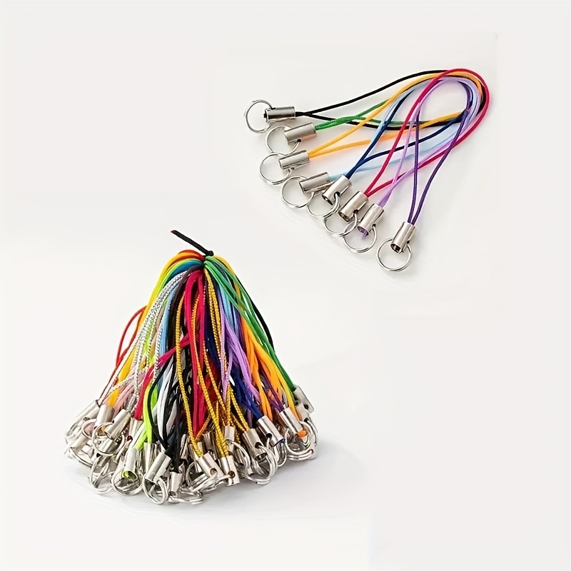Image of 52pcs Colorful Double Ring Keychain Accessories, Diy Dual Loop Phone Strap Charms, Short Cord Mobile Pendants With Hook Combinations，random Color
