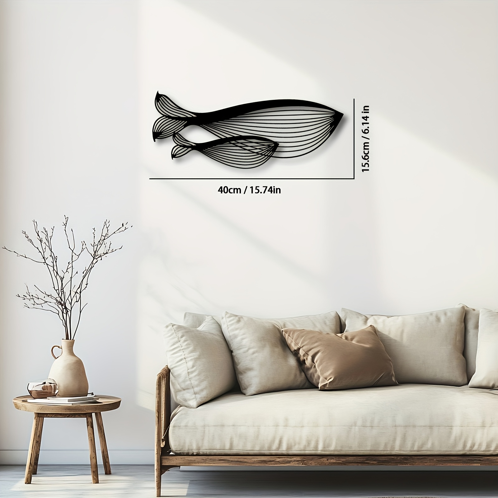 TEMU Décoration Murale 2D Plate et Éblouissante en Métal "Mère et Bébé ", Art Mural Moderne Minimaliste en Ligne Sculpture d'Animaux de l'Océan -