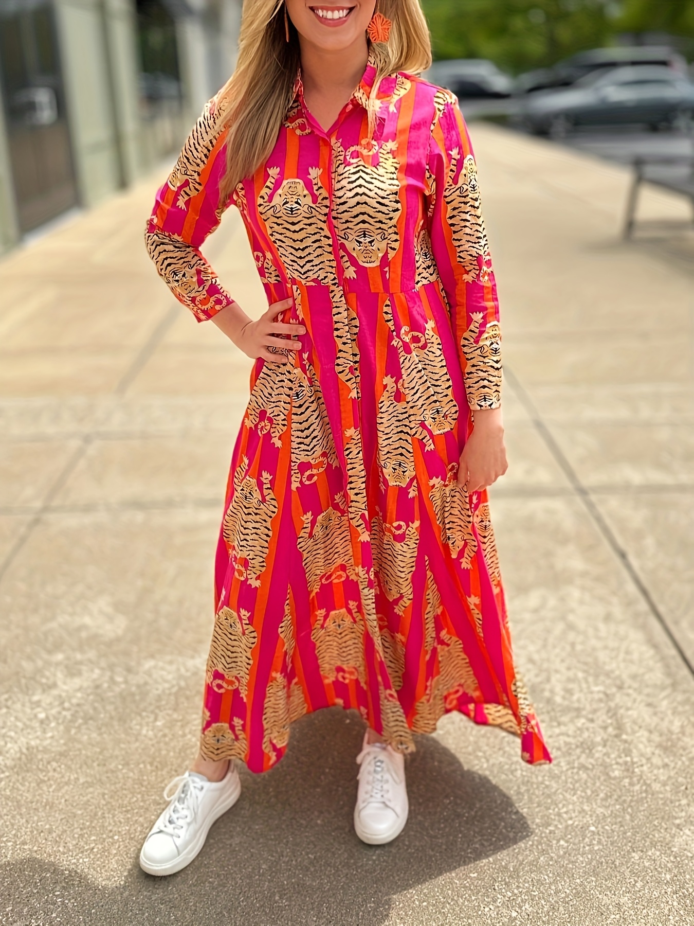 chinese dress ladies ORANGE TIGER PRINT SATIN SLIP DRESS – Arelia's Dream