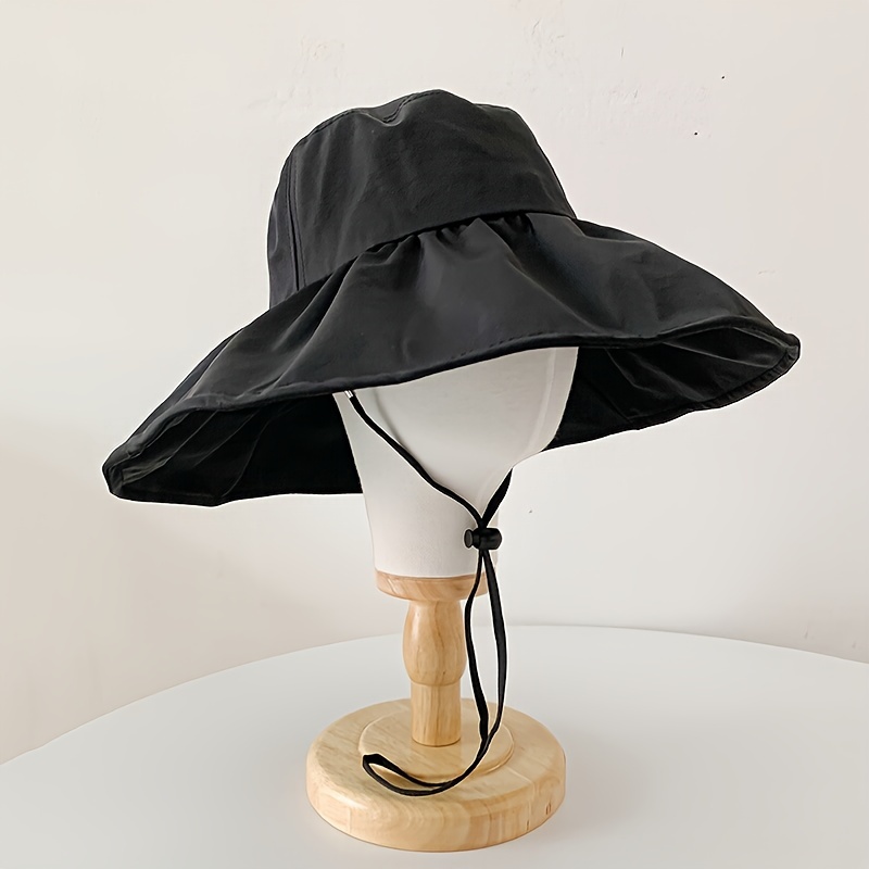 Women's Monochrome Beach Hat Foldable Wide Brim Sun Hat, Bucket Hats Elegant UV Protection Outdoor Travel Hats,Temu