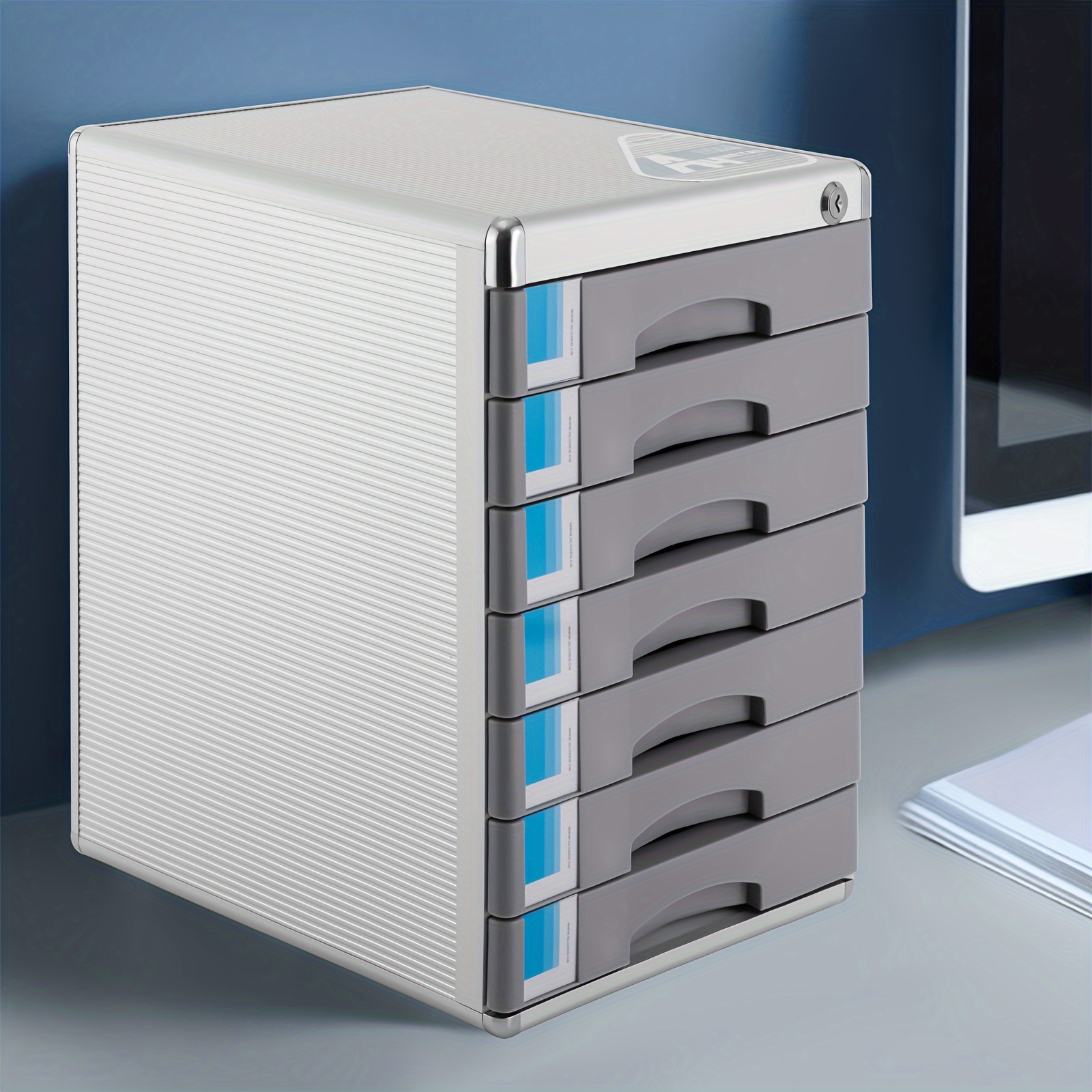 Image of 7 Drawers Desktop File Cabinet Office Filing Storage Cabinet Lock
