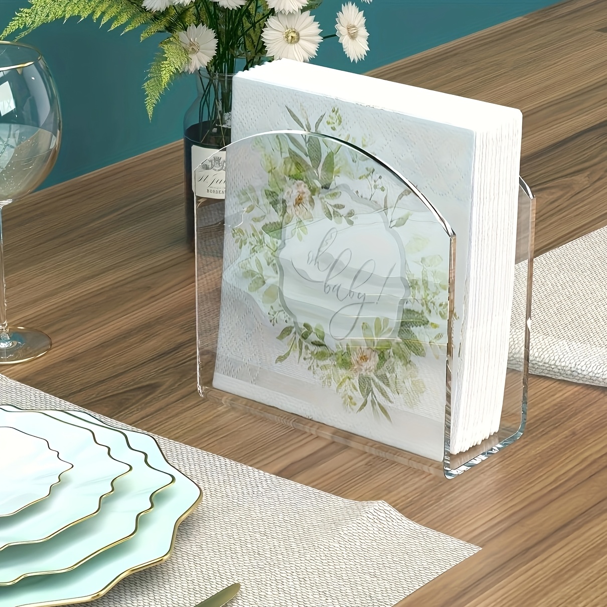 Image of Napkin Holder Acrylic Clear For Tables, Paper Napkin Holder Stand Tabletop Freestanding Tissue Box Dispenser For Dinner Kitchen Decor Bar Additions