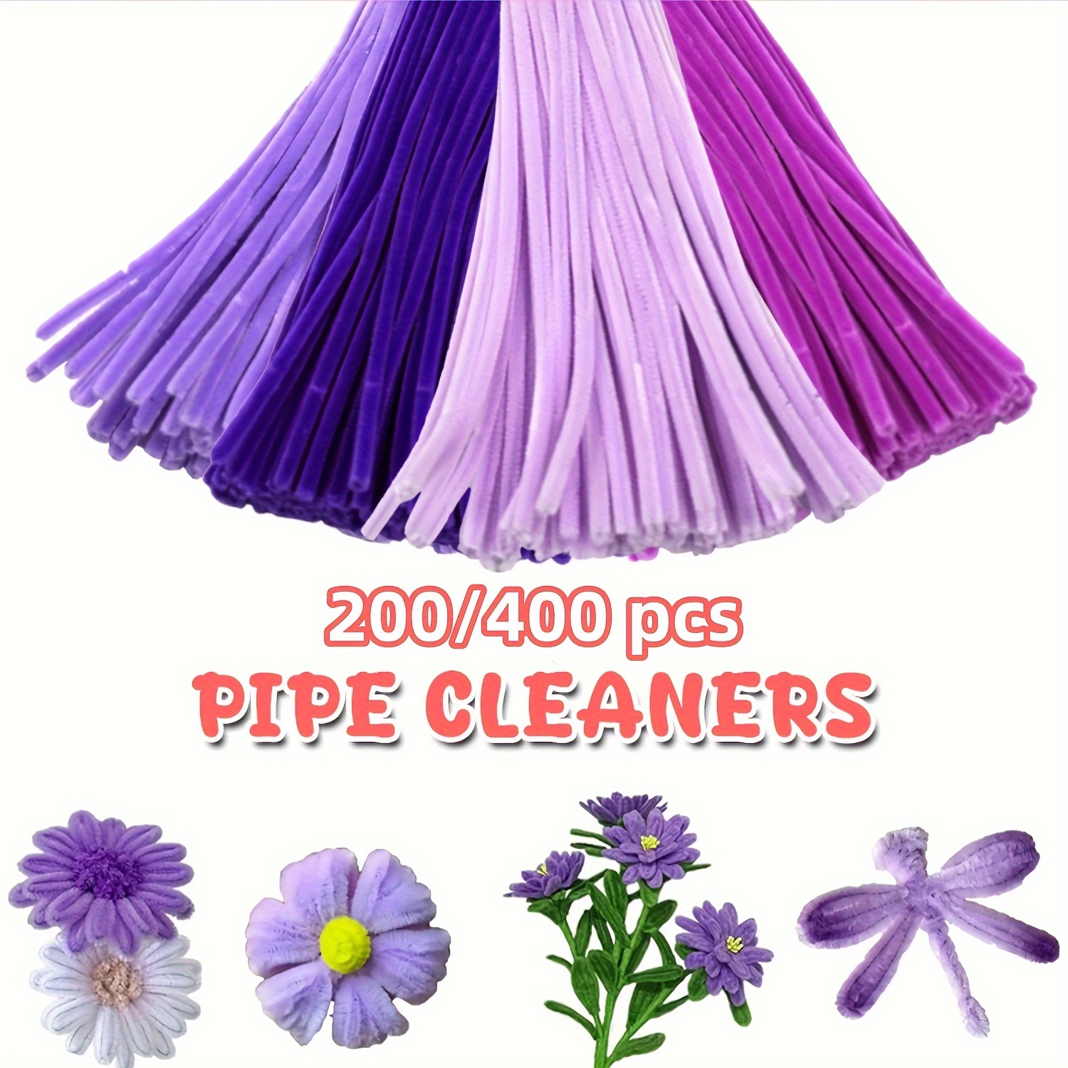 

Assorted Purple & Green Pipe Cleaners - 200/400 Count, Flexible Chenille Stems For Diy Crafts, Art Projects & Holiday Decorations