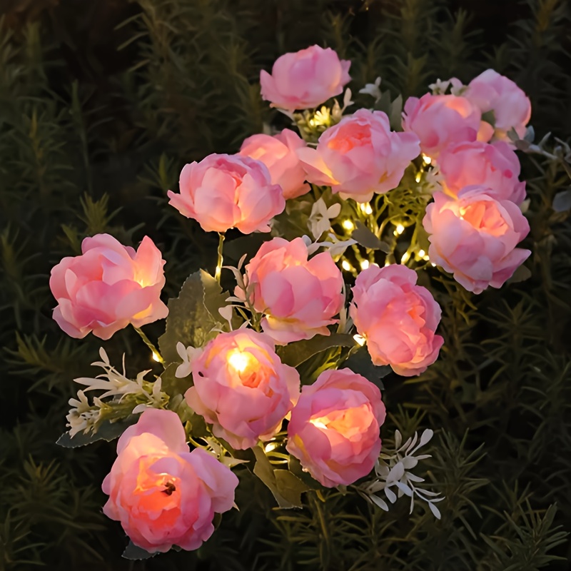 

1pc Solar-powered Peony Flower Light, 7-head Artificial Led Blooms (42led), Outdoor Garden Lawn Decoration, Romantic Gift, Suitable For Yard, Patio, Fence, Walkway Decor