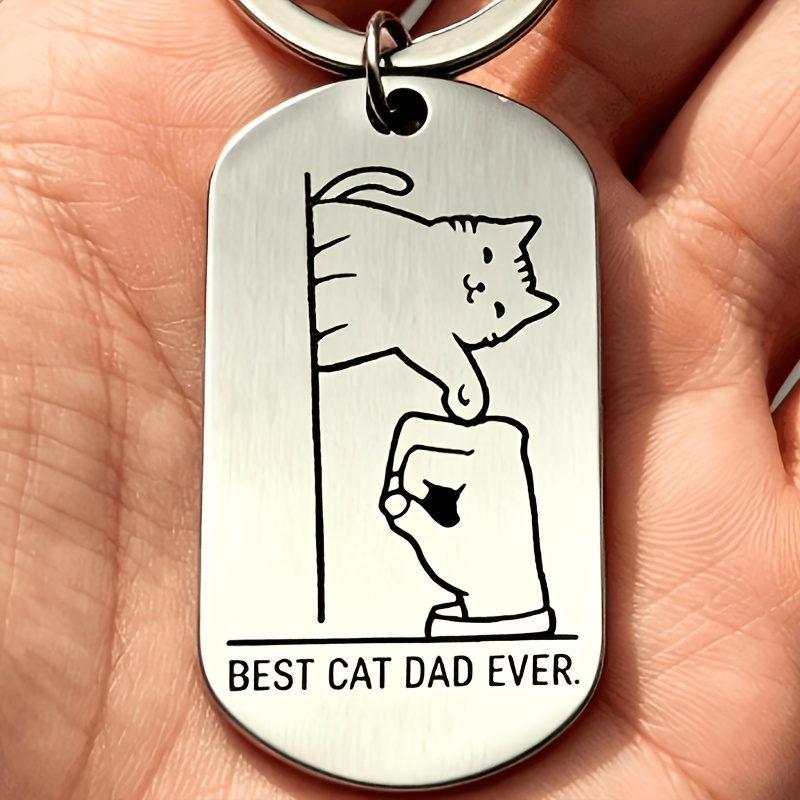 TEMU 1 Stainless Steel Keychain "the Best Cat Dad Ever" - A Fun Gift For -loving Boyfriend / Husband / Friend