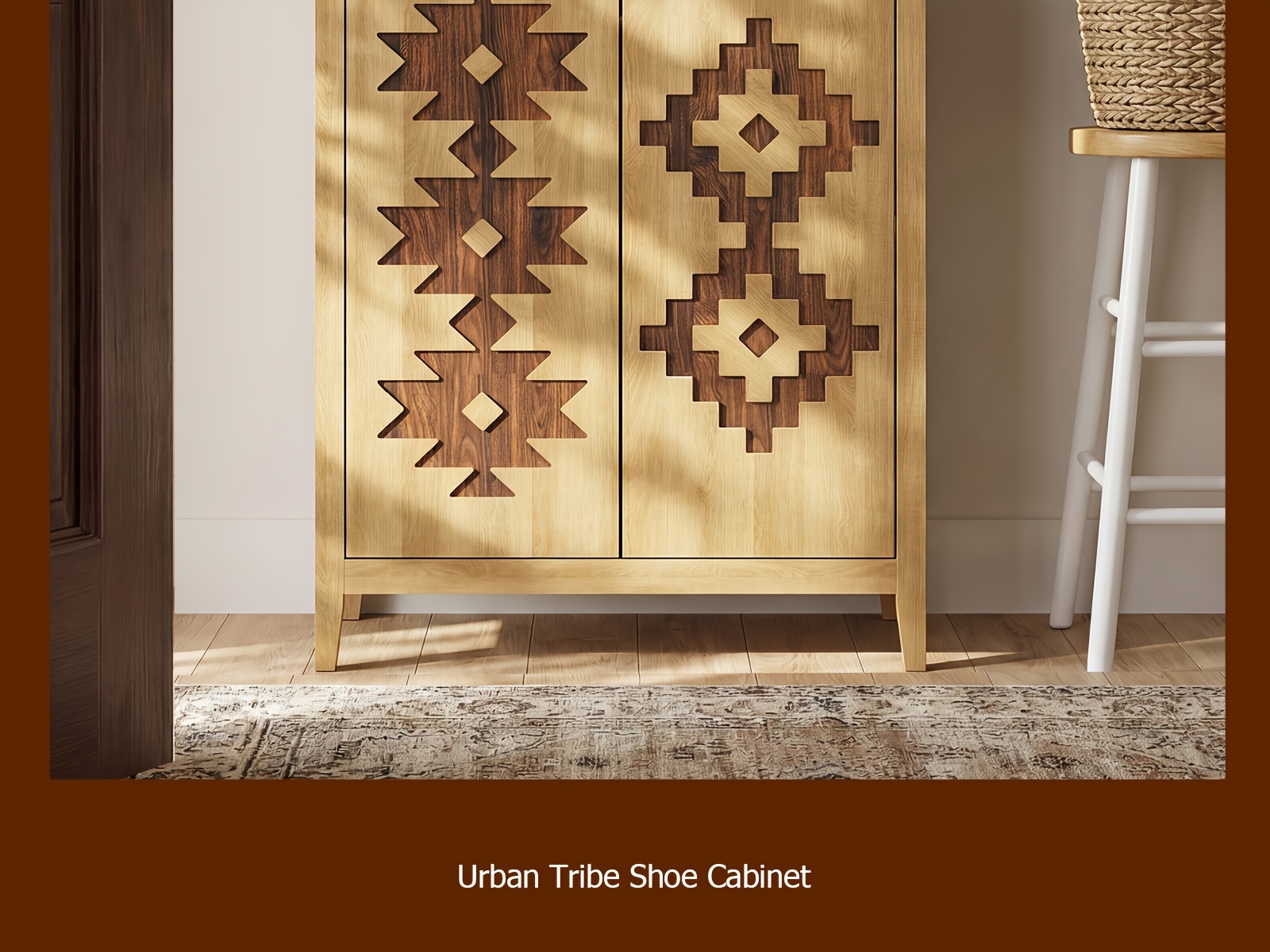 A Five-Level Shoe Storage Unit Featuring Drawers, Crafted from Wood with Adjustable Shelves, a Standalone Walnut Shoe Organizer, Perfect for Entryways, Hallways, And Walk-In Closets