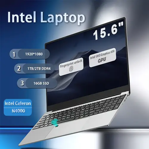 15 6 inch laptop 1080p resolution fingerprint one click unlocking celeron n4000 cpu uhd graphics 600 gpu integrated graphics card 1 10 ghz 2 6ghz 16gb ddr4 1tb 2tb ssd a for and daily study