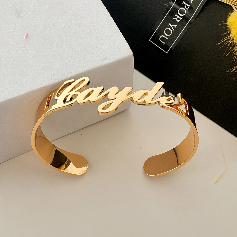 Men's 18K Gold Plated Custom Name Open Bangle