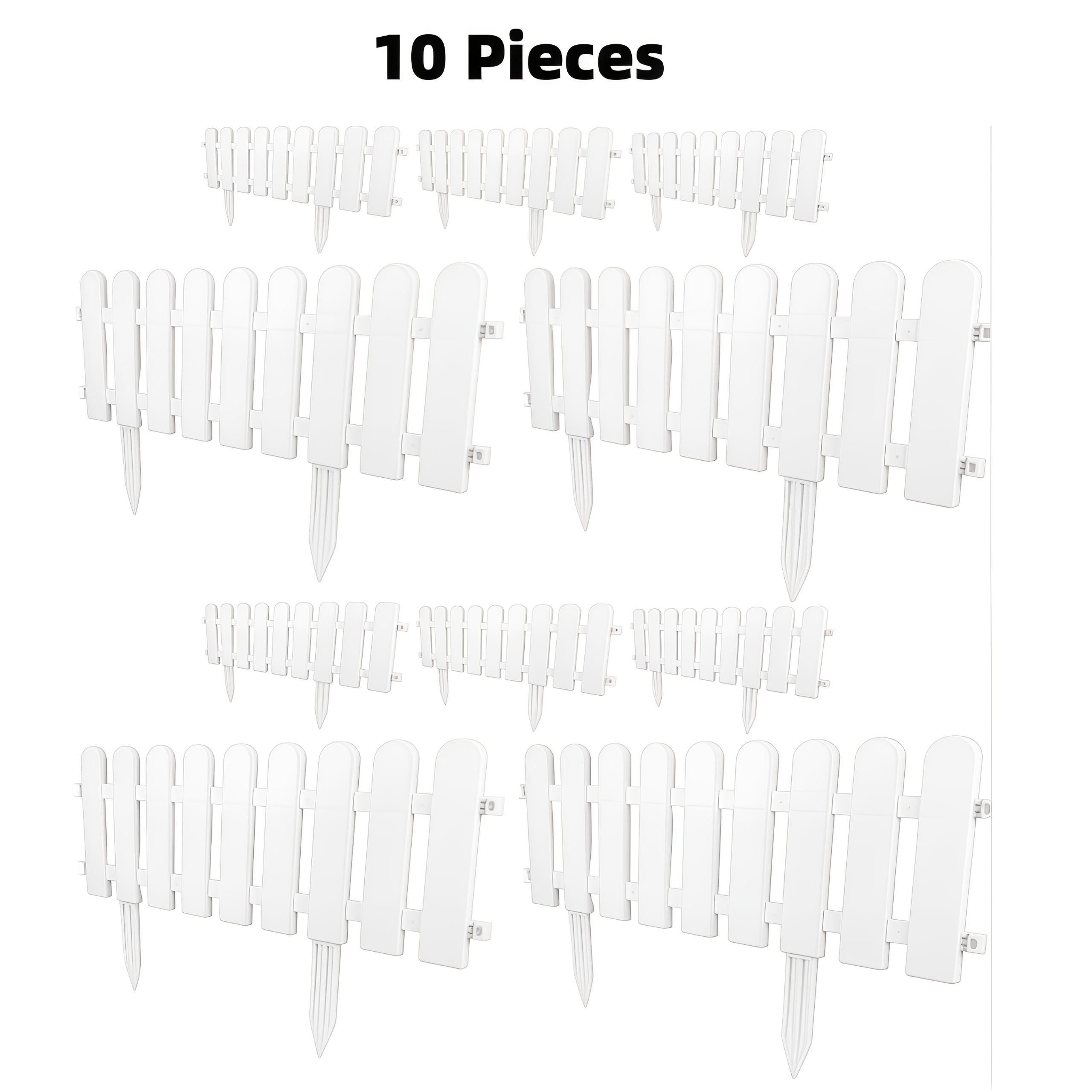 TEMU 5/10pieces White Plastic Picket Fence Panels With Ground Inserts - 19.69"x5.2" Decorative Garden Edging For Wedding, Christmas Tree, Flower Bed