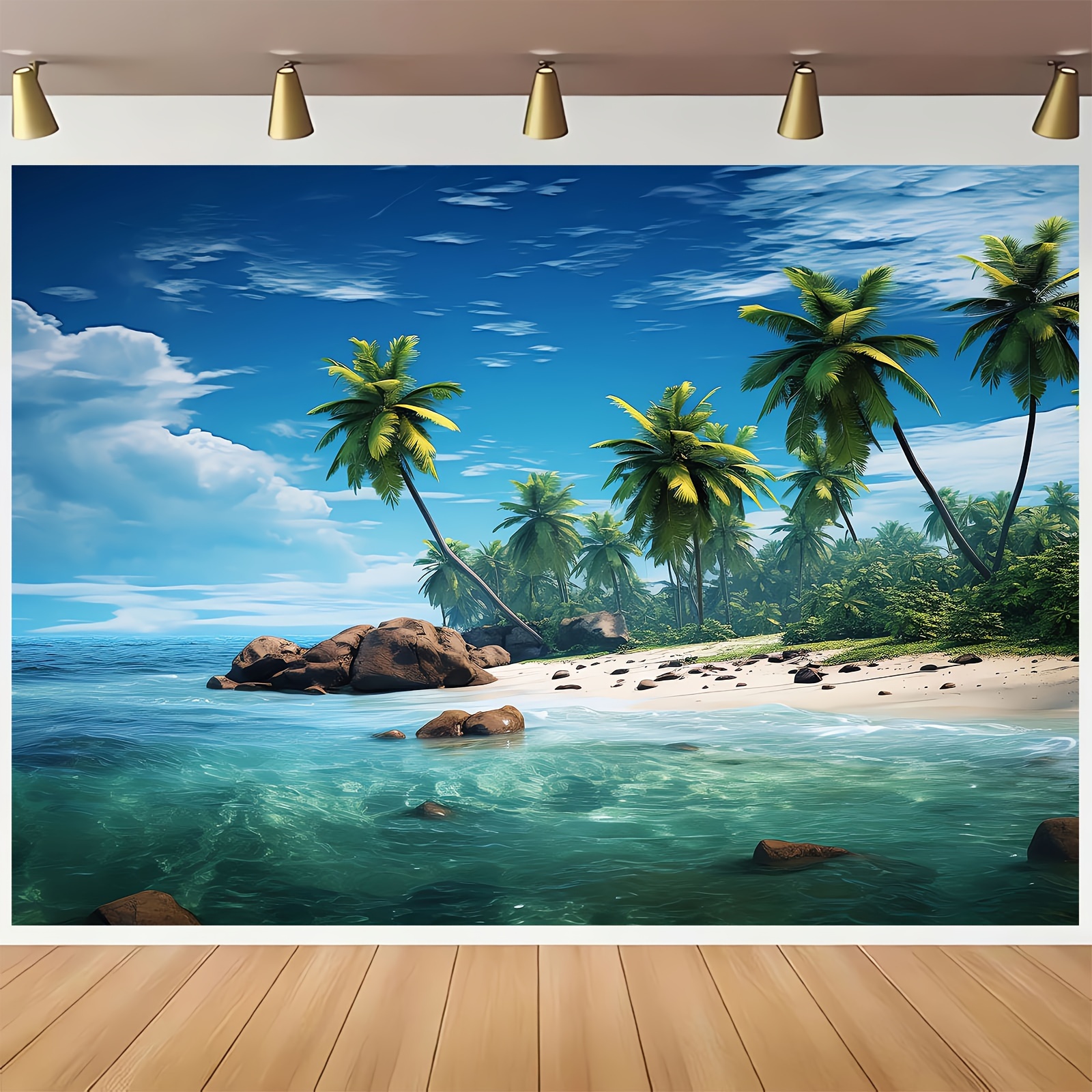 Summer Tropical Beach Backdrop Hawaii Ocean Trees Photography Background  For Picture Blue Sea Sky Sunshine Luau Themed Party Decorations Photo Booth, Caribbean Party Decorations