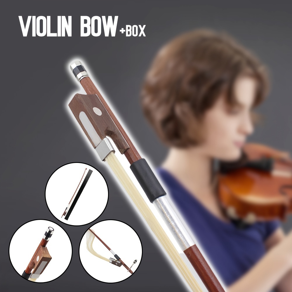 

Professional 4/4 Size Jujube Wood Violin Bow With Horsetail Hair - Octagonal Design, Secure Grip Handle, Silvery-plated Wire - Includes Protective Case For Beginners