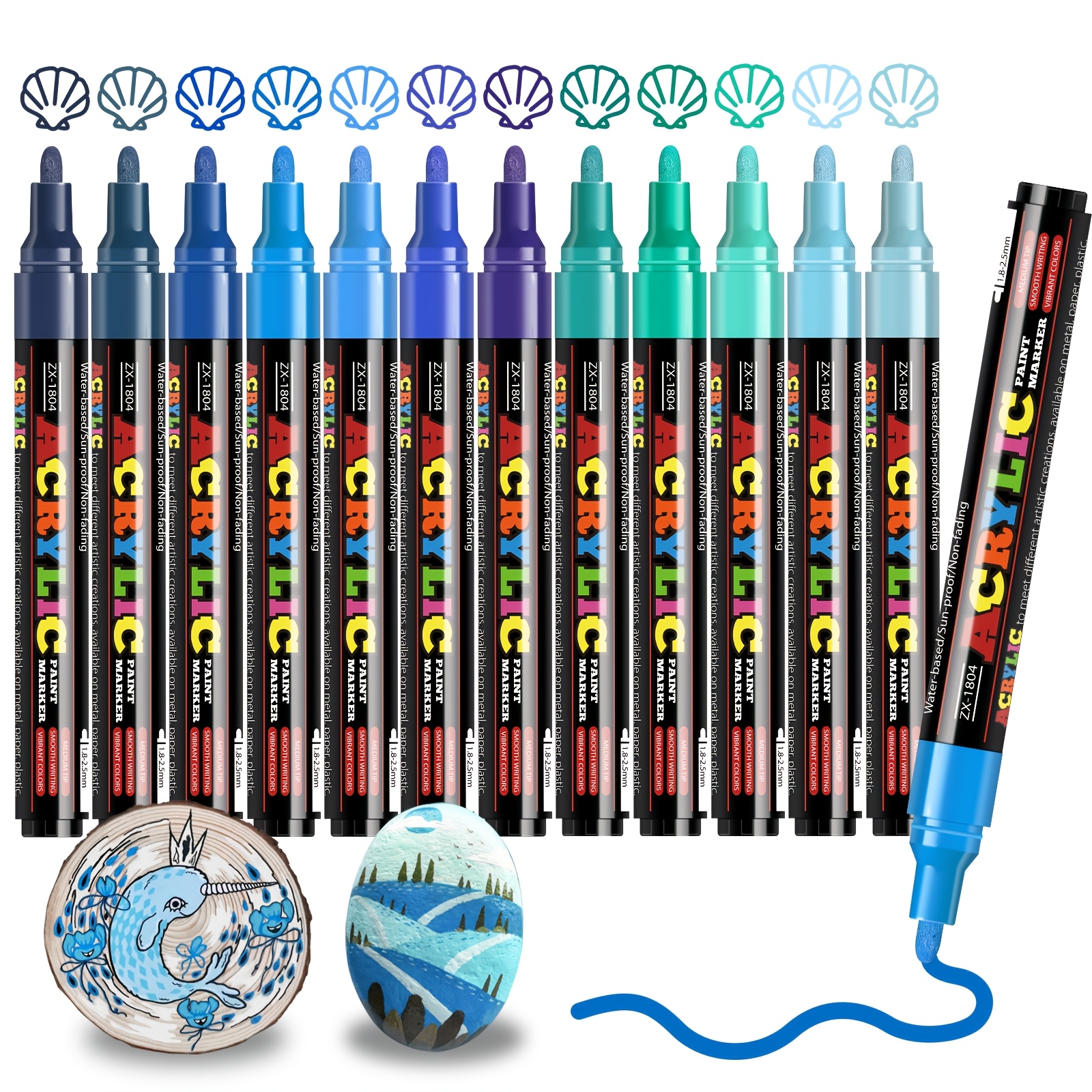 FLYSEA 12 Colors Professional Water-Based Acrylic Paint Pens