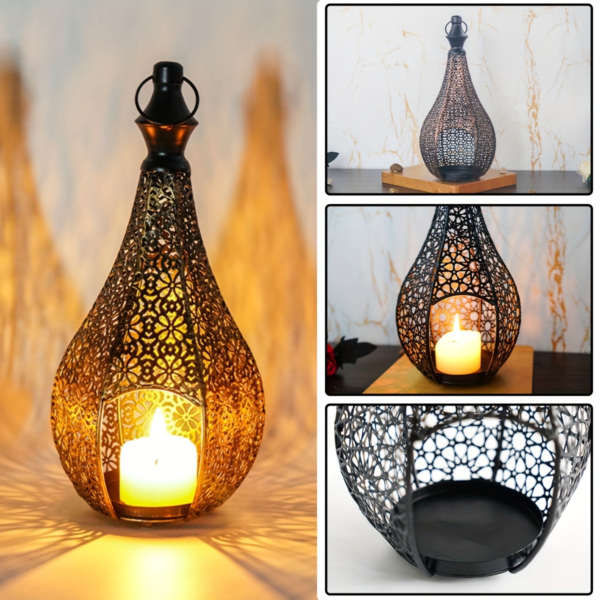 

1pc Moroccan-inspired Metal Lantern Candle Holder, Decorative Ornamental Stand For Room And Bedroom Ambience, Metal Craft Centerpiece (candle Not Included)