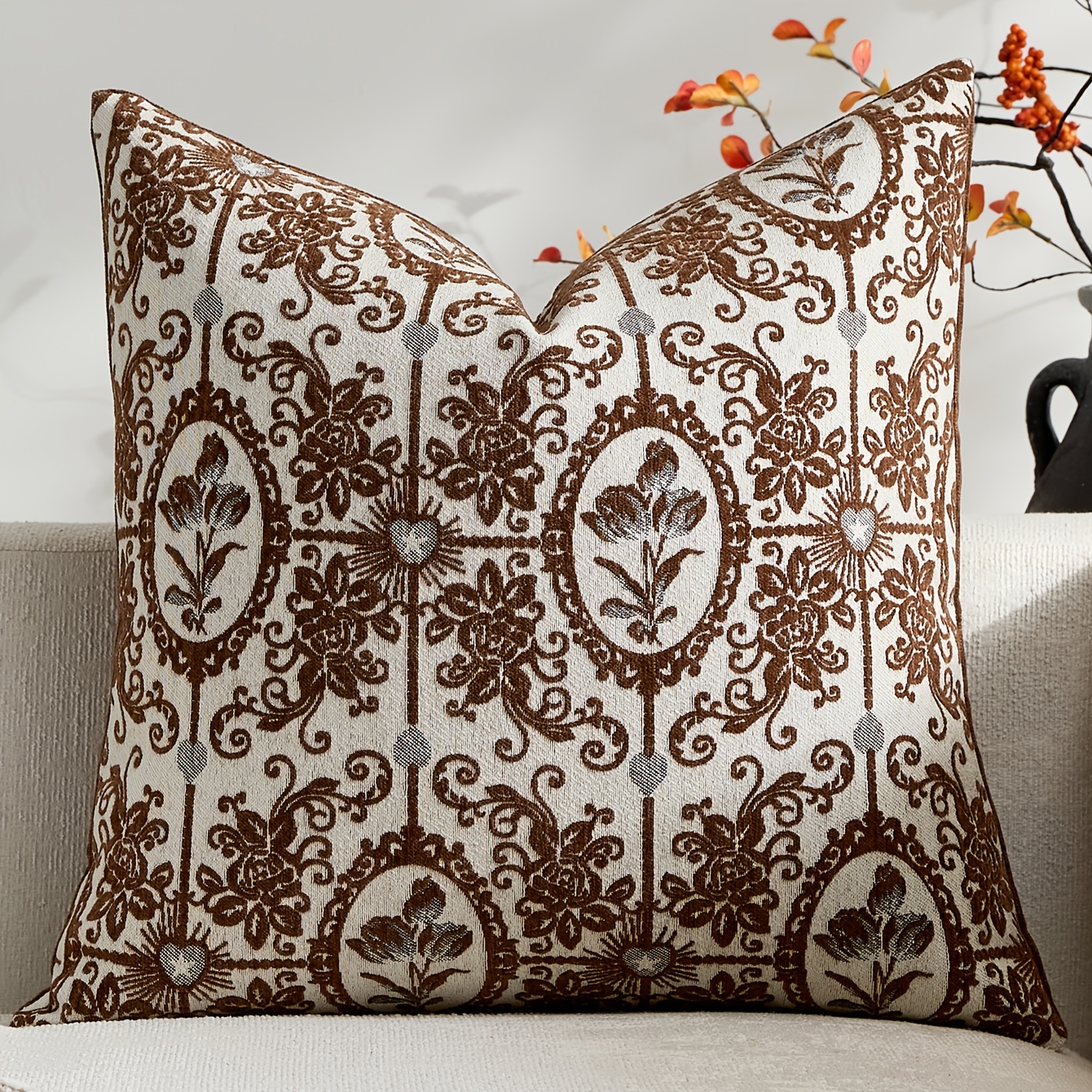 TEMU Single-piece Chenille European Floral Pillowcase Cushion Cover, Vintage Decorative Pillowcase Suitable For Living Room, Bedroom, Sofa (pillow