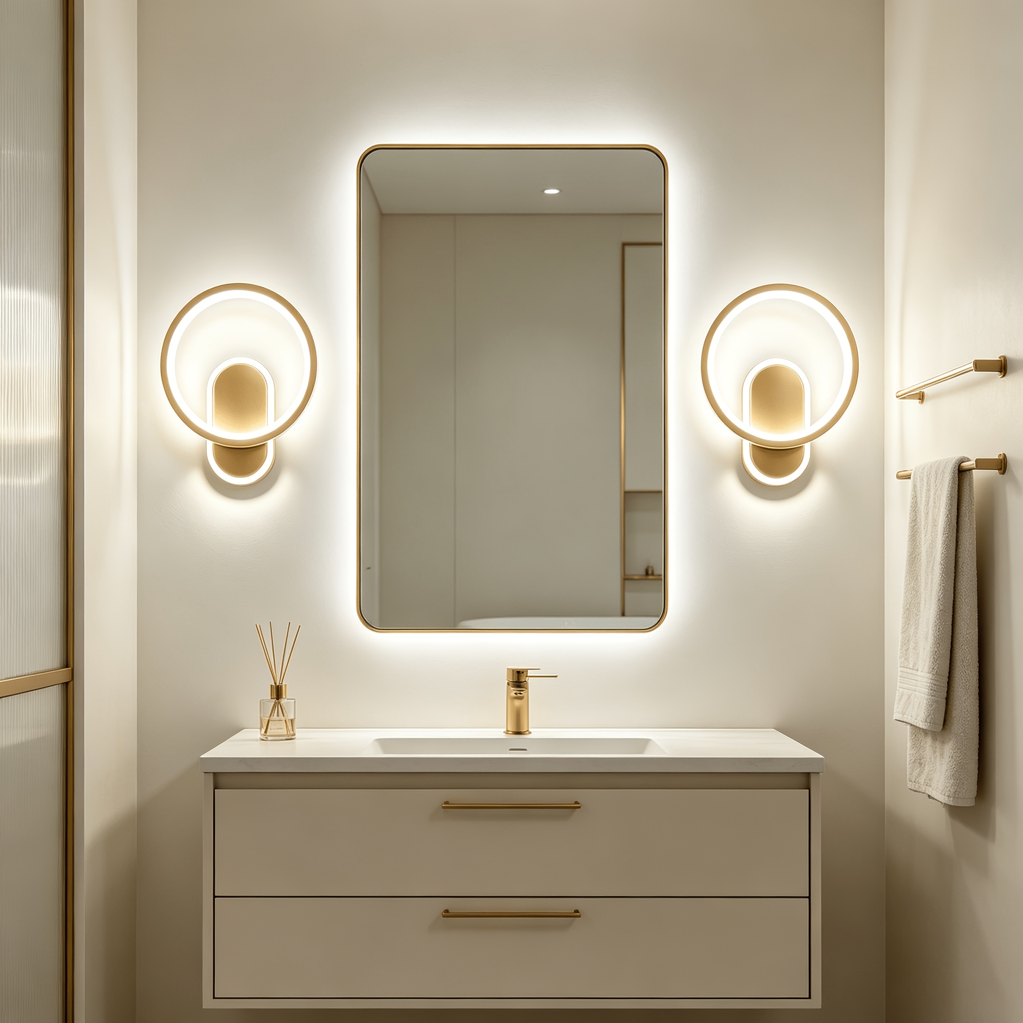 SYHENOP Modern Creative Ring Wall Lamp, Light Luxury Golden Design, 4000K Neutral Light, Study Reading Wall Light, Nordic Style Decorative Lighting Fixture