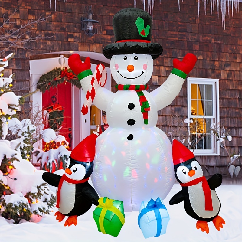 

6ft Inflatable Snowman & Penguin Christmas Decoration With Rotating Led Lights - Outdoor Yard And Garden Holiday Decor, 110-130v