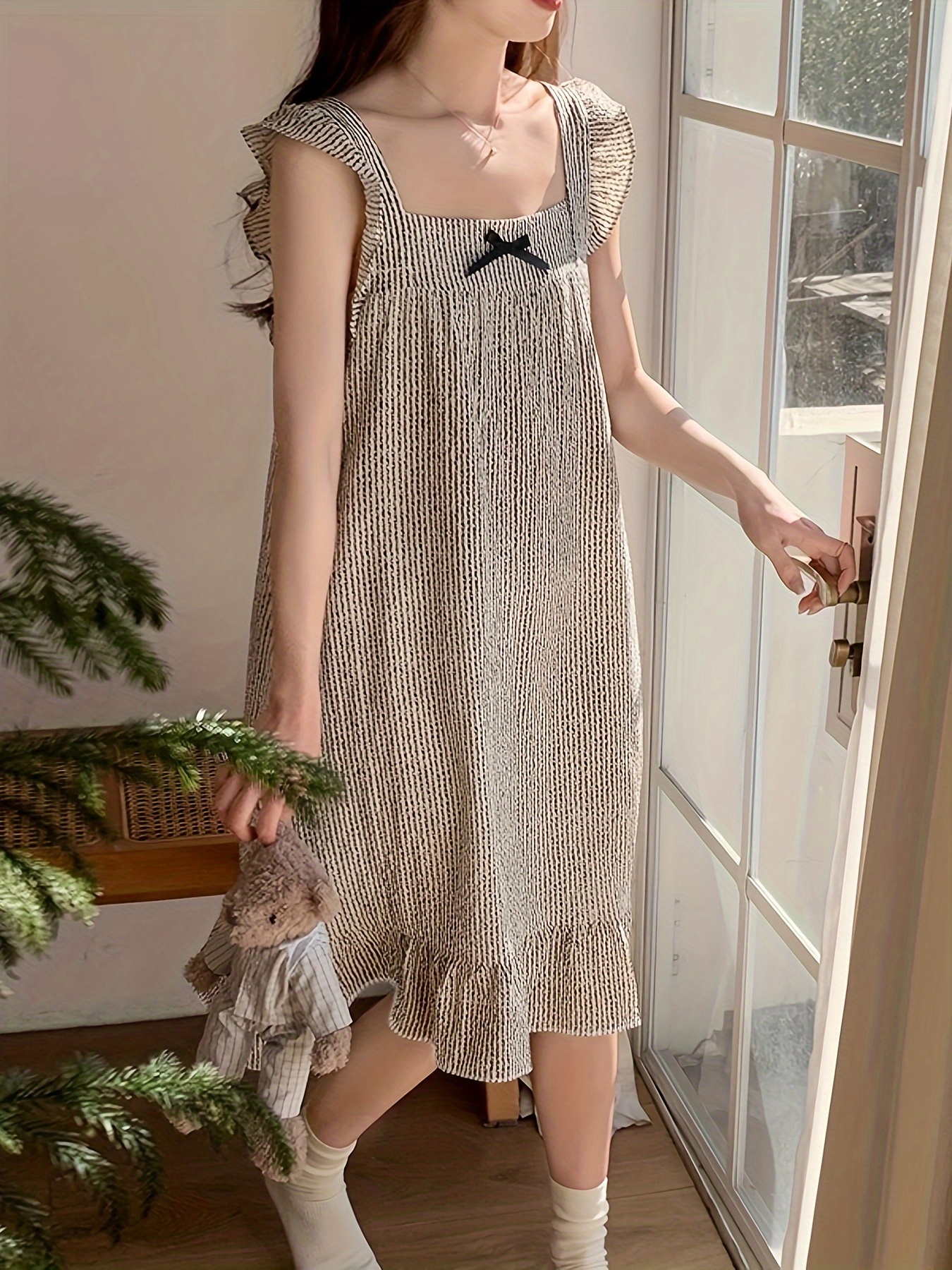 summer thin crinkle fabric short sleeve nightgown popular Temu