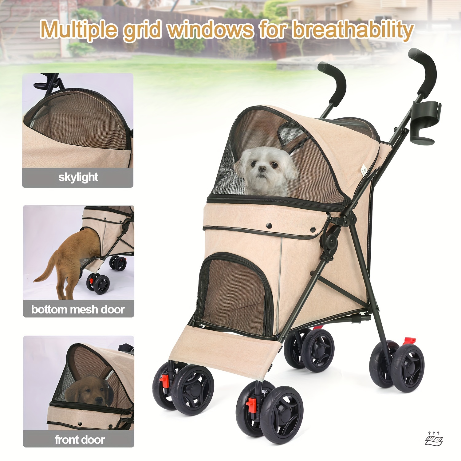 

Folding Dog Stroller For Small Medium Dogs Cats Puppies Pet Stroller 4 Lockable Wheels Removable Liner And Storage Basket Cat Stroller Travel Carrier Walker