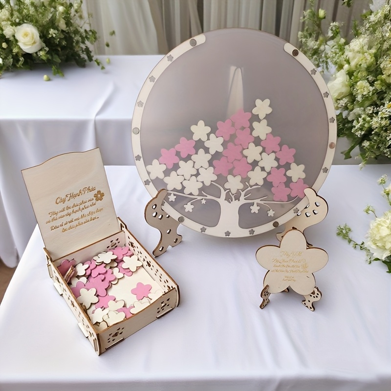 Image of 80 Cherry Wooden Wedding Table Tree-shaped Wedding Decoration Signature Book Decoration Guest Book