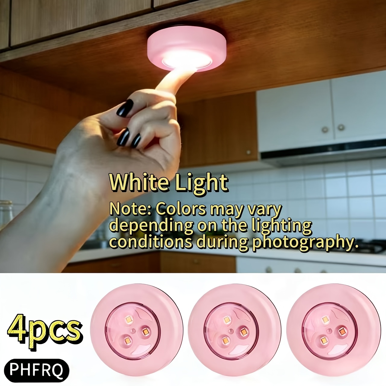 TEMU 4 Lámparas LED Redondas Táctiles, Luces con Sensor de Movimiento, para Iluminación, Cuentas LED, Pequeñas Luces Nocturnas, Adecuadas para