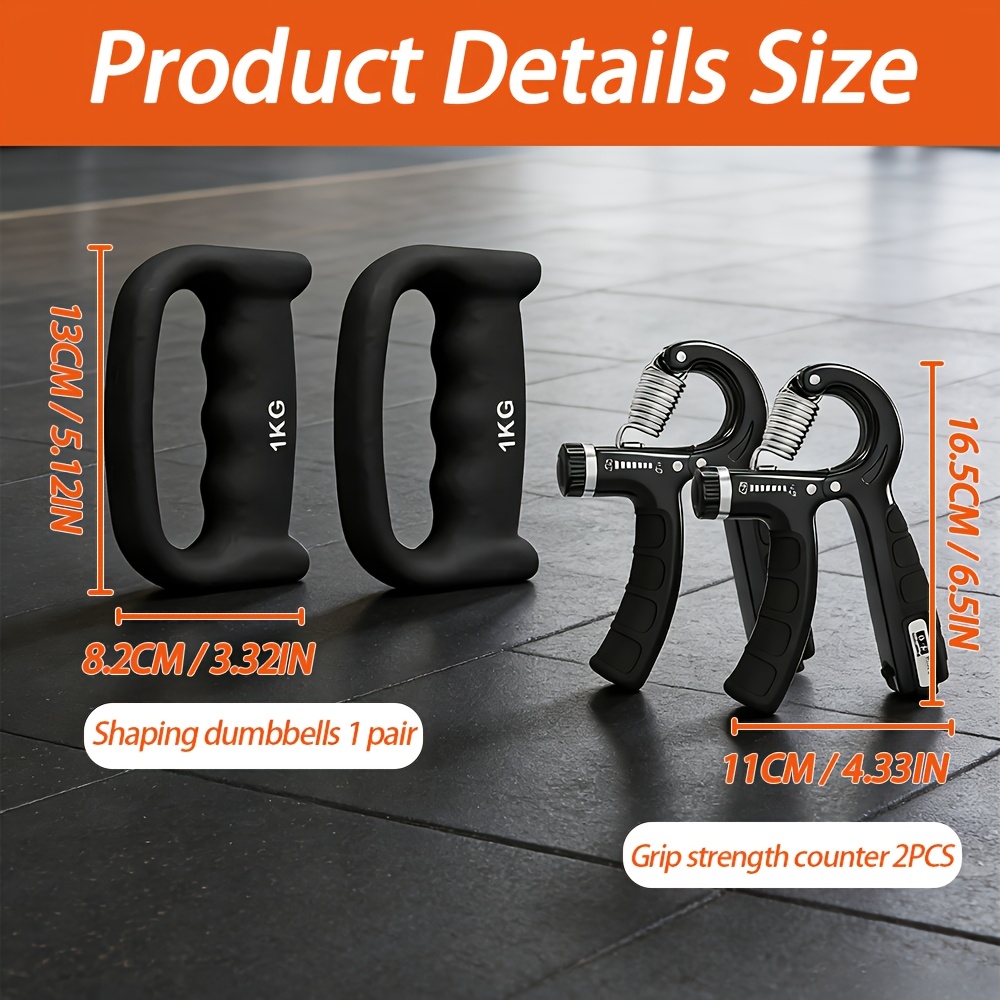 Image of 2pcs 1kg Rubber-coated Cast Iron Dumbbells + 2pcs Counting Hand Grips | Strength And Speed Training Set, Lightweight, Ergonomic Grips - Unisex Home Fitness Equipment