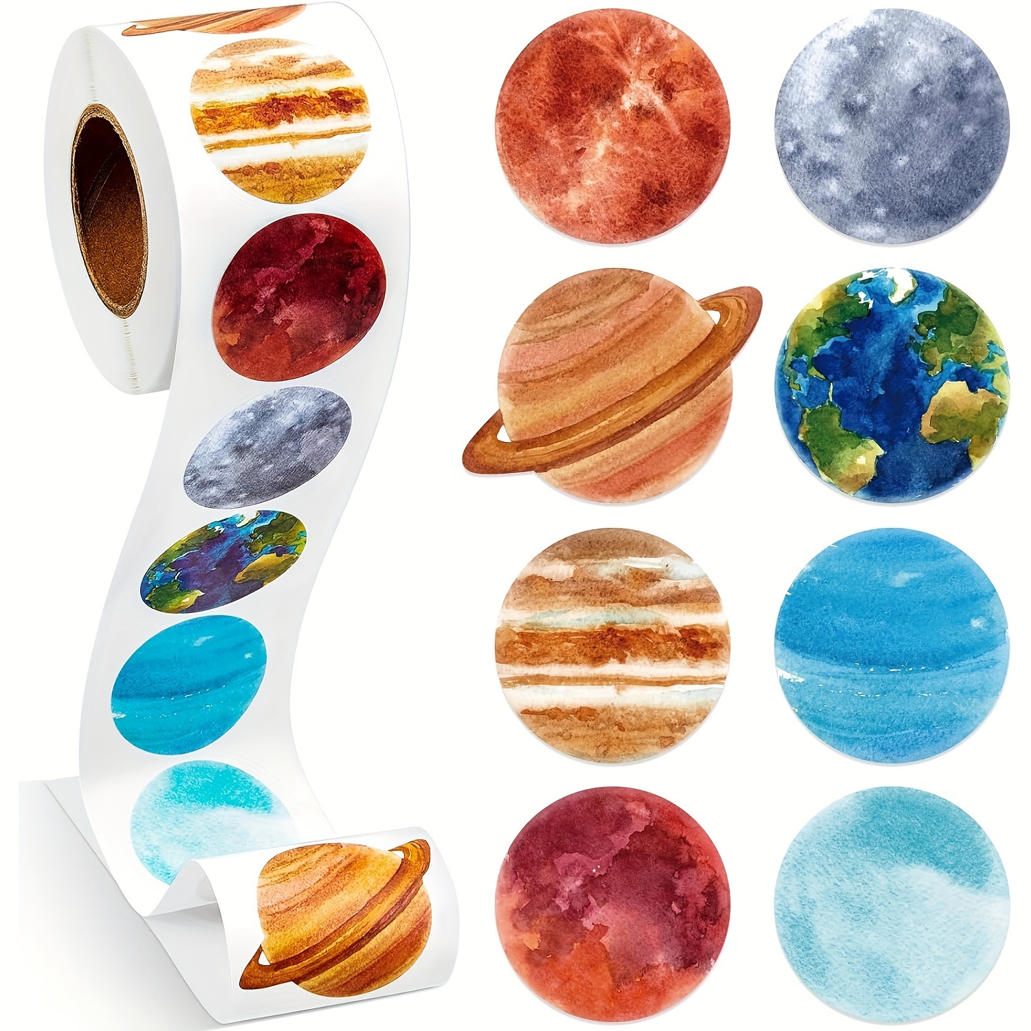 

500 Pcs Per Roll: Solar System Colored Stickers, 2.5cm/1.0'' Space Knowledge Decorative Labels For Office, Gifts, Water Bottles, And More