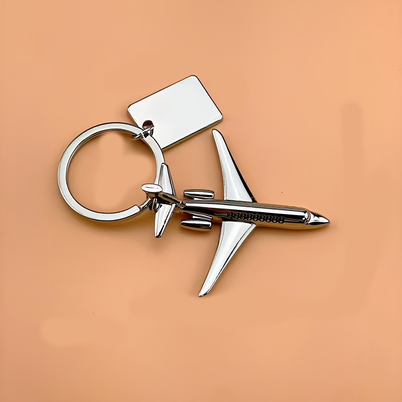 TEMU 1pc Street Creative Alloy Airplane Model Square Keychain - Durable Metal Keyring With Ring Buckle, Ideal For Backpacks, Car Keys - Unique Gift