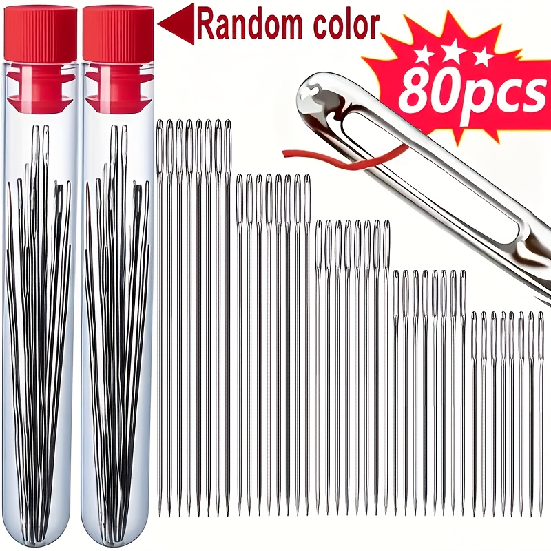 TEMU Set di 80 aghi da cucito a larga casuali, aghi per cucito a in pelle con molteplici misure per progetti , cucito e quilting, aghi da croce con