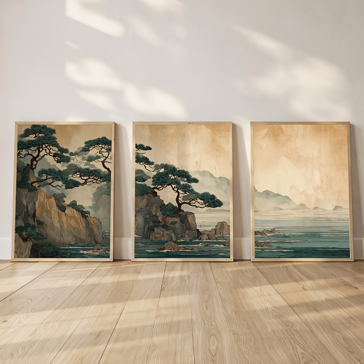 TEMU 2d Flat, 2d Flat, 3pcs/set Frameless Japanese Matching Art Posters, And Ocean Japan Calm Canvas Painting, Art, Birthday Present, Living Room,