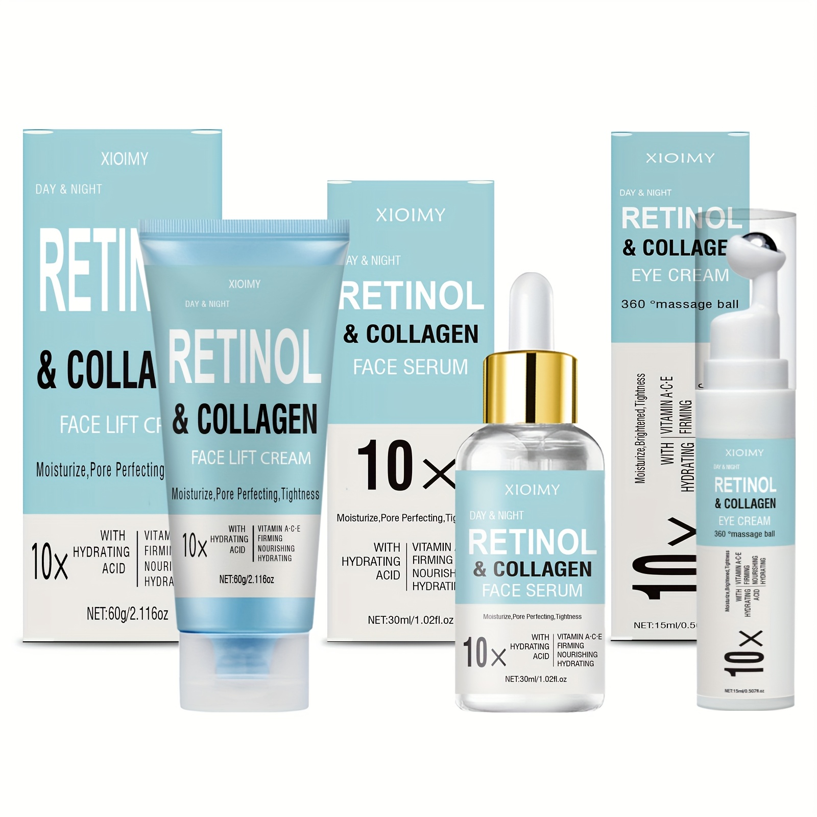 3pcs 10X Collagen And Retinol Facial Care Package, with Multiple Effects to Care Facial Skin, Including Facial Mask, Eye Cream, Essence, Face Cream, Smooth And Delicate Skin, Farewell to Dry And Dull Skin, And The Best Gift Package