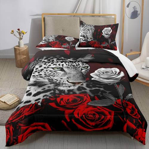leopard print comforter set print comforter queen size set 3pcs bedding set printed comforter with 2 pillowcases animal theme decor suitable for boys girls