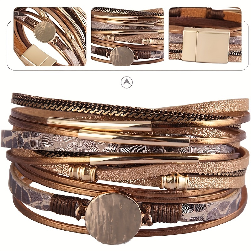 Women's Boho Style Leather Wrapped Double Loop Bracelet