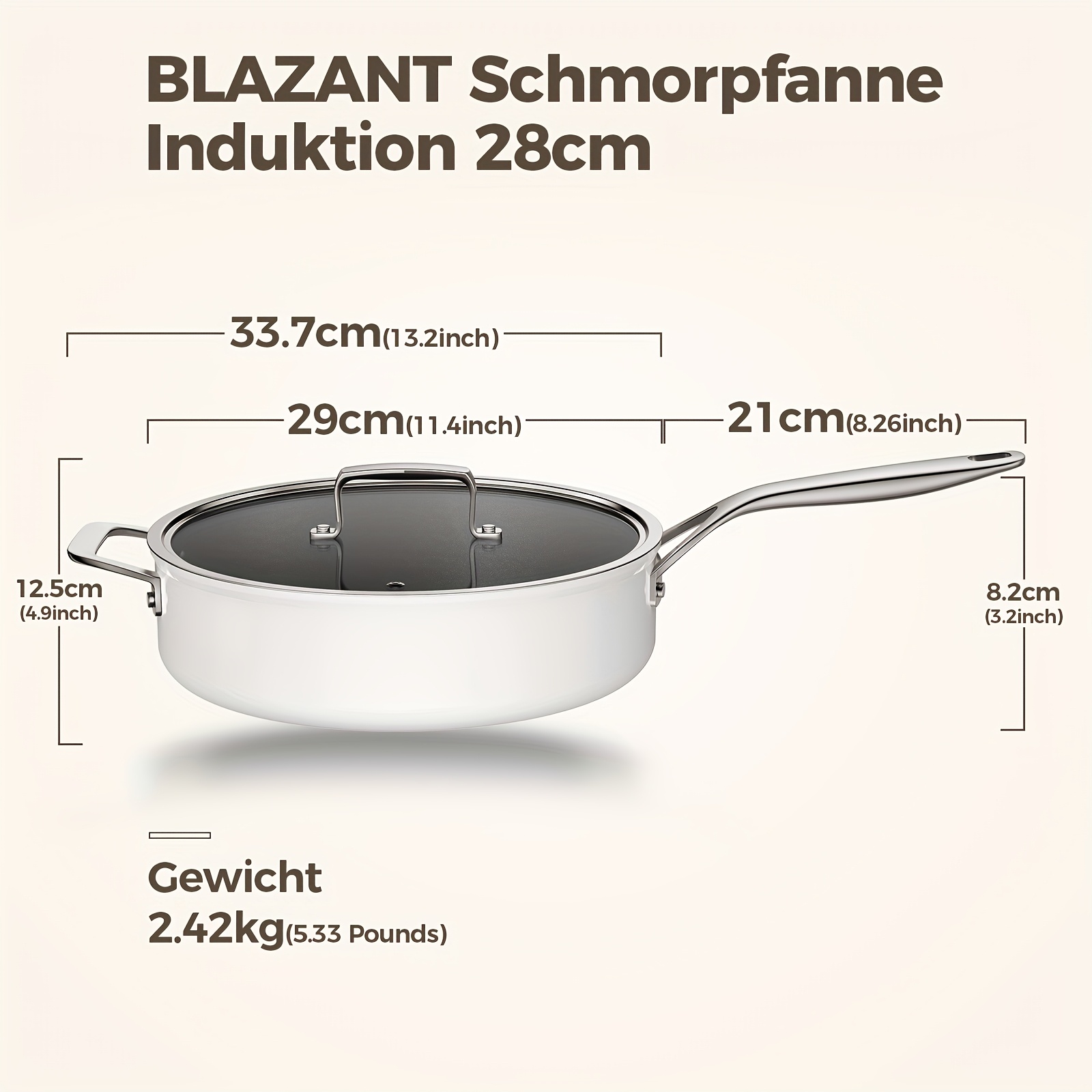 stekpanna 28 cm med lock 4 5 l för alla köksplattor - Temu Sweden