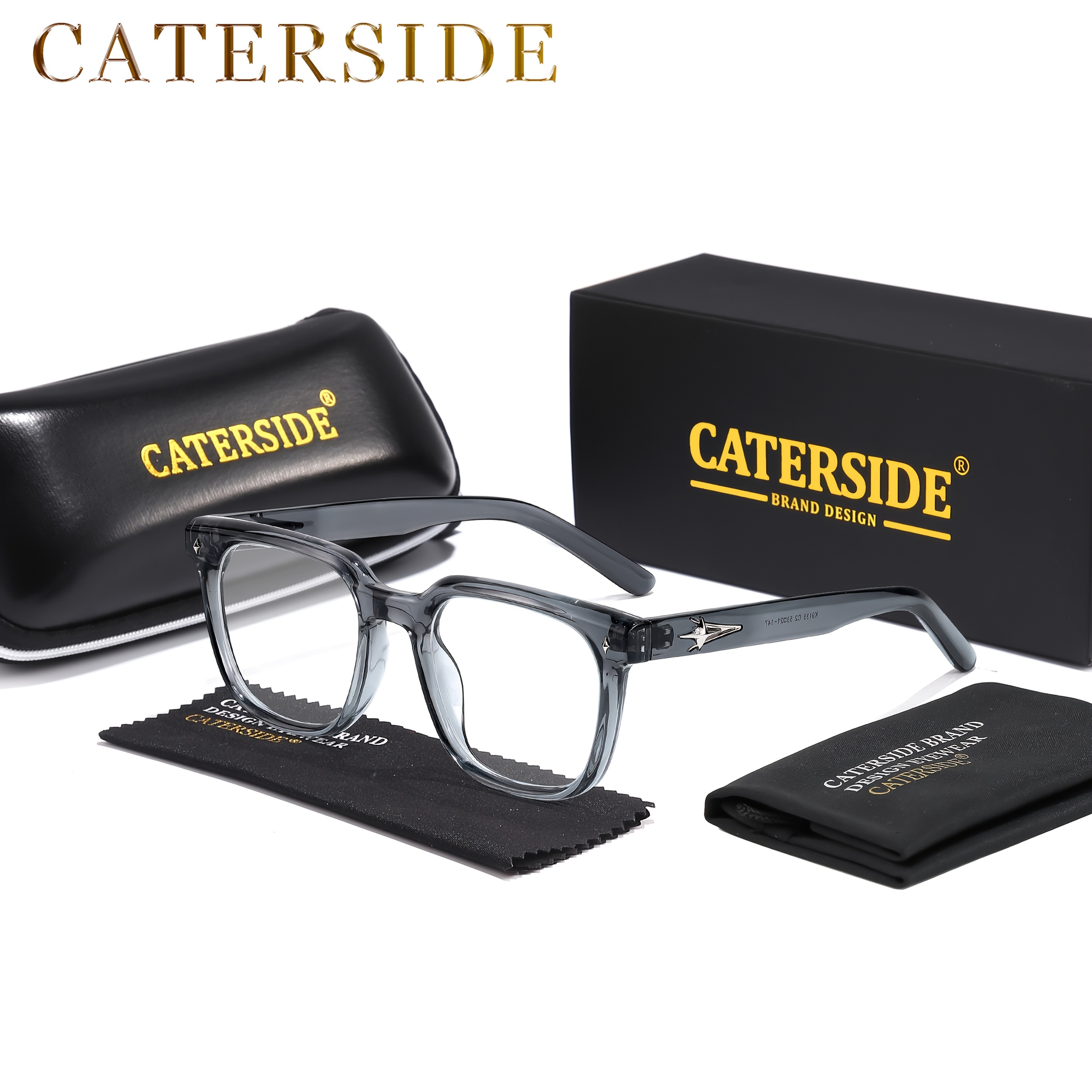 Image of Caterside Tr90 Square Frame Clear Lens Glasses, Unique Temple Unique Temple, For Men Women Party Festival Gifts, Without Battery
