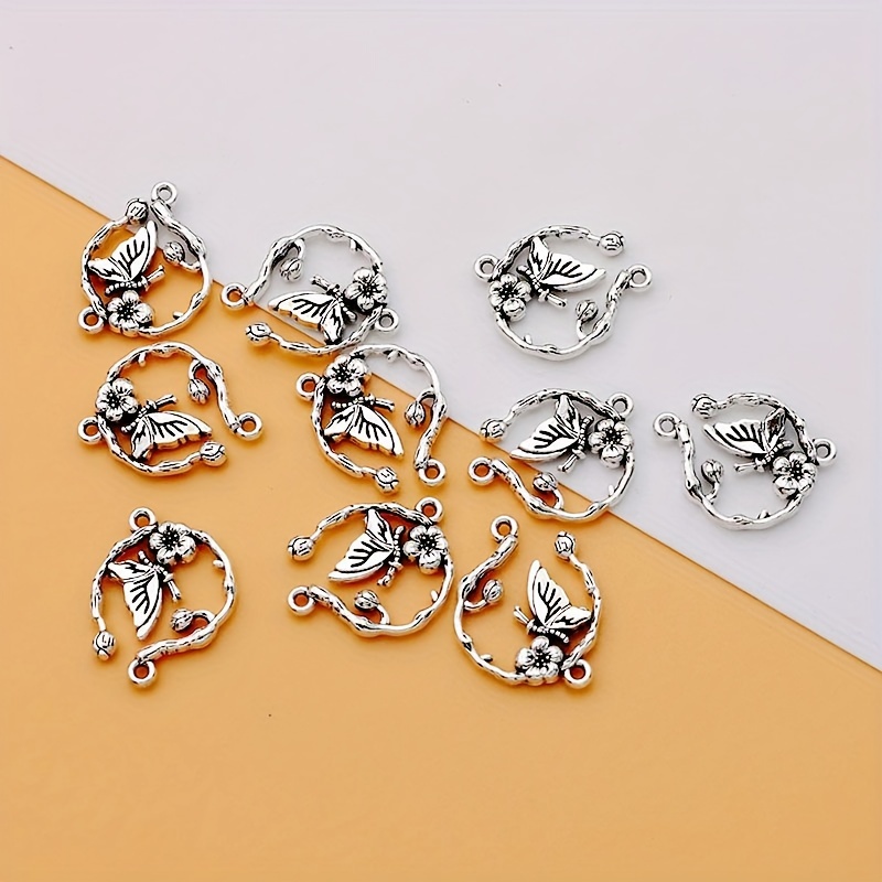 Image of 10pcs Hollow Flower Charm Alloy Hollow Flower Connector Ancient Silvery Tibetan Silvery Making Bracelet Diy Earrings Necklace Flower Pendant