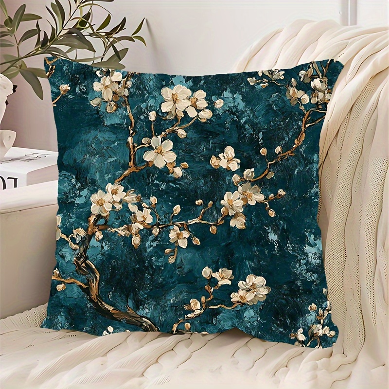 

1pc, Short Plush Decorative Pillow, Van Gogh Blossoms Dark, 18inchx18inch, Suitable For Sofa, Living Room, Bedroom, Office Home Decoration, Without Pillow Core_huiai1639