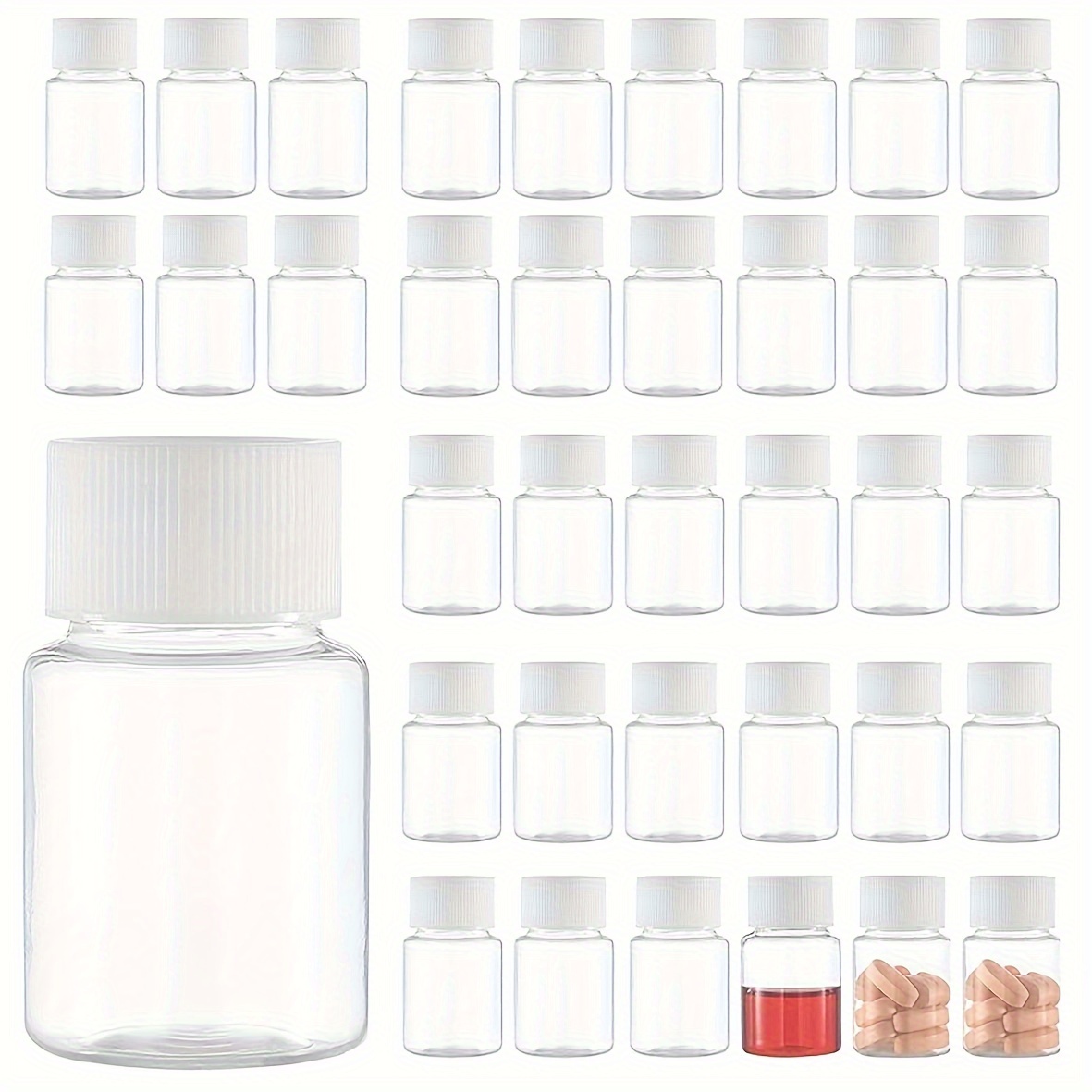 

Lot de 20 bouteilles en plastique transparent de 30 ml avec large ouverture - Contenants de voyage rechargeables et étanches pour , solides, poudres, médicaments - Résistants, BPA, parfum