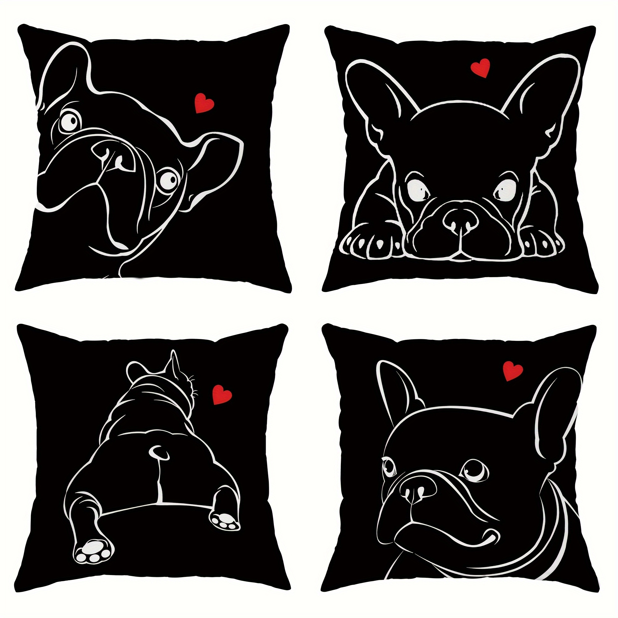 

4pcs Velvet Throw Pillow Covers Dog Black White Red Simple Cute Fun Decorative Pillowcases18in*18in For Living Room Bedroom Sofa Bed Decoration Without Pillow Inserts