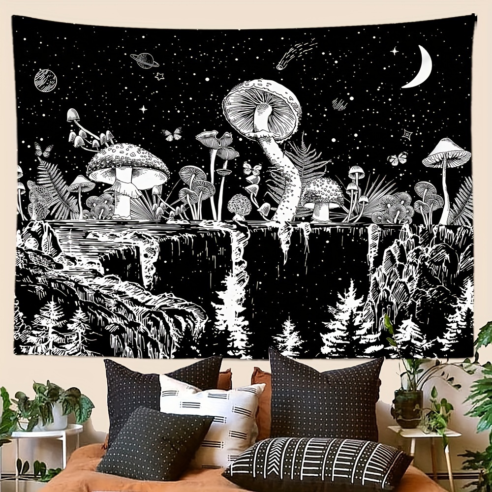 

Tapestry - Black & , Moon, And For With Butterfly Accents - Soft Velvet Wall Hanging For Bedroom, Living Room, Or Dorm Decor - Includes Free Installation Kit