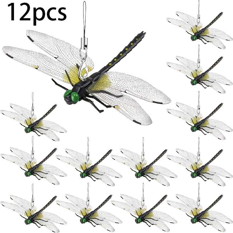 TEMU 12pcs Dragonfly Clip, 3d Outdoor Dragonfly Clip, Dragonfly Bug Repellent For Garden And Hat, Outdoor Dration Yard Ornaments