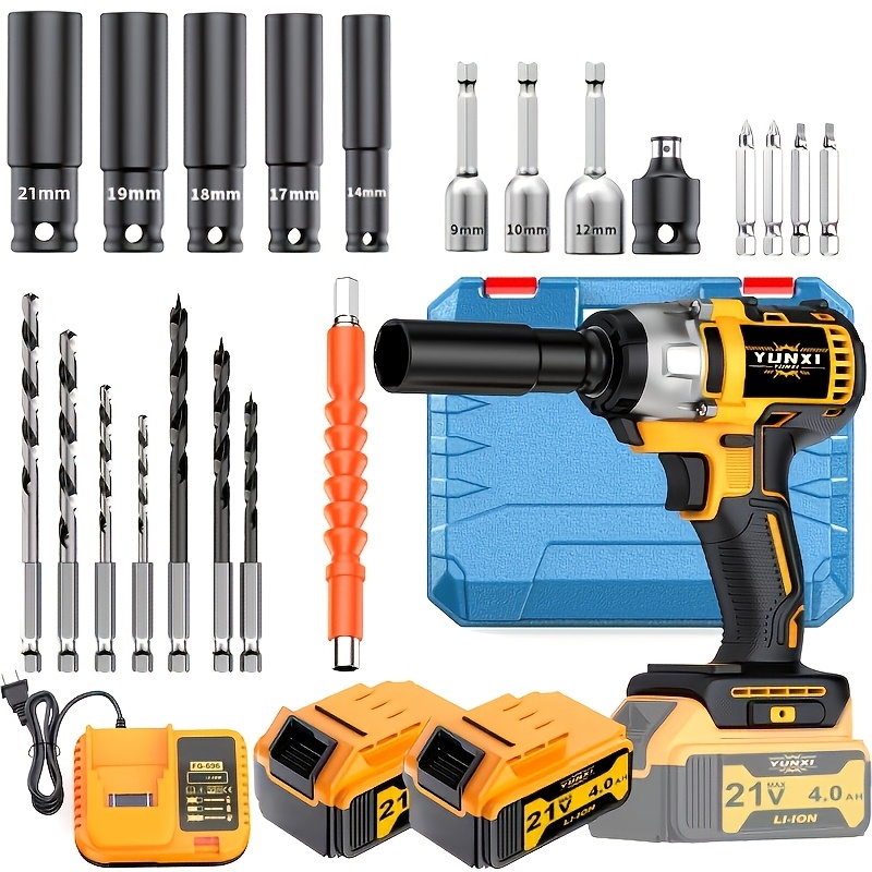 Temu – TEMU Cordless Impact Wrench Set, Electric Wrench 21v Impact Wrench, Lithium Battery Wrench, Battery Powered Brushless Impact Wrench Quick Charger,