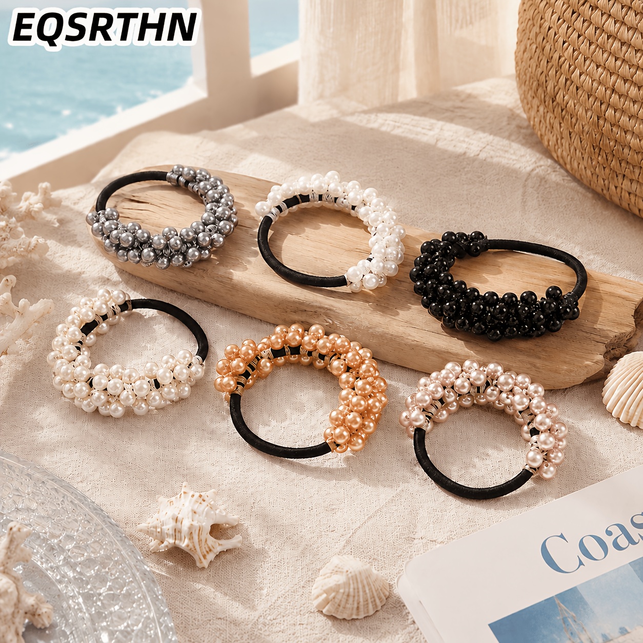 6pcs Pearl Hair Ties Elastic Hair Bands