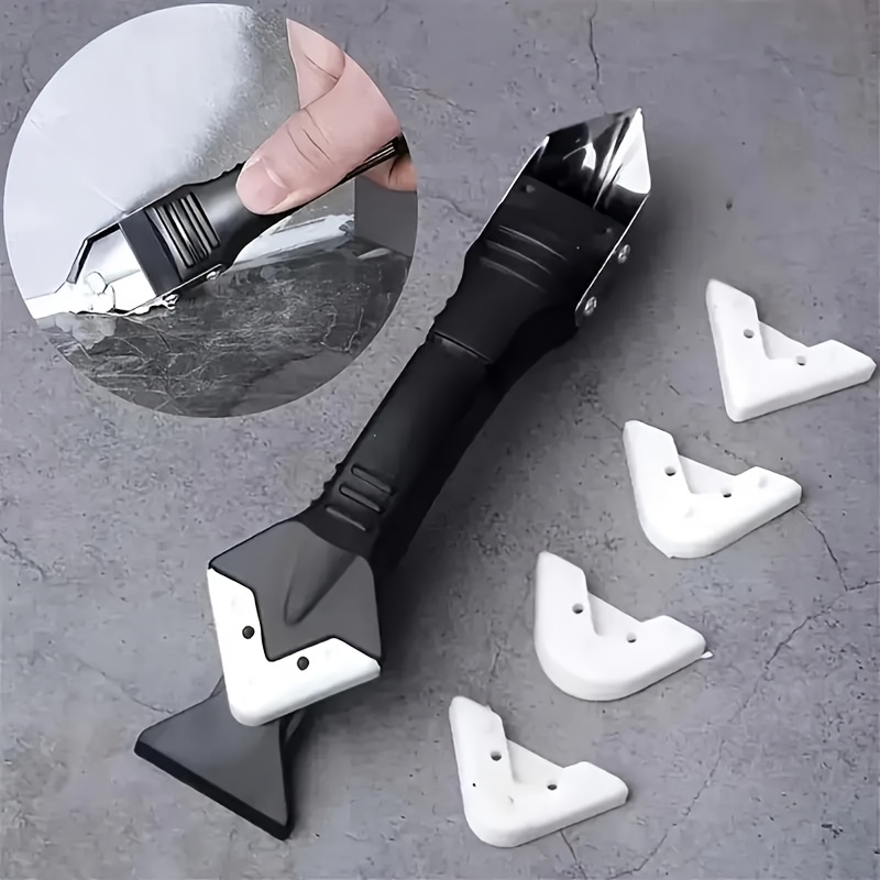 silicone removal stainless steel blade 5 in 1 silicone scraper tool kit surface cleaning silicone removal stainless steel blade exchangeable pads and   action for bathroom kitchen floor windows and sinks