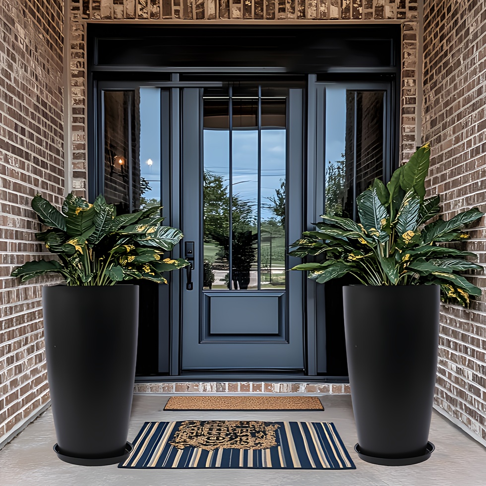 22 14 inch round tall flower pot indoor outdoor white black planter with drainage holes and tray modern large planters for front door balcony garden patio deck poolside cafe pack of 1