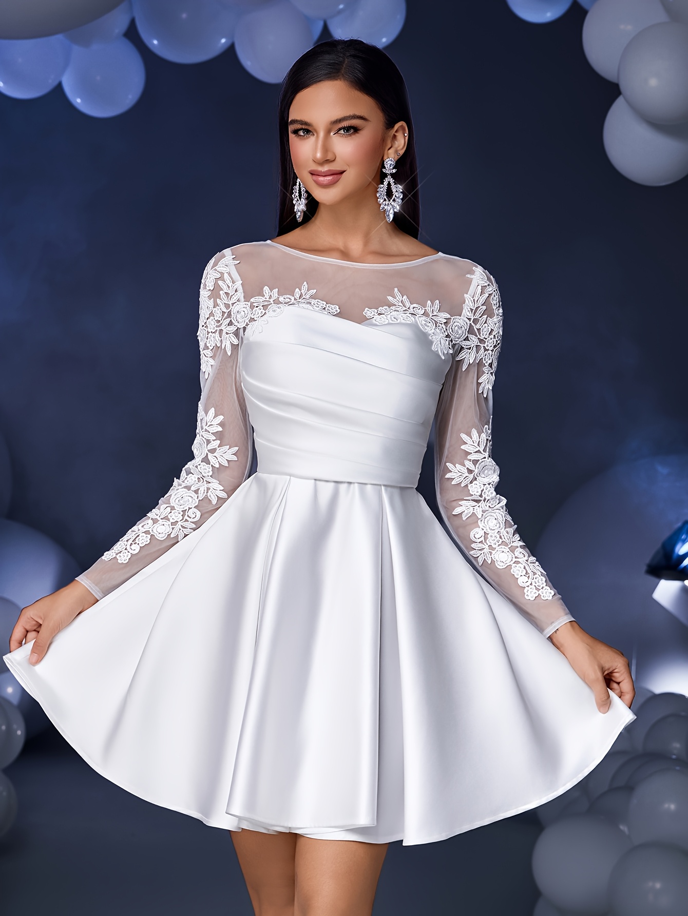 elegant white ballet flared mini dress women chic floral - Temu Oman
