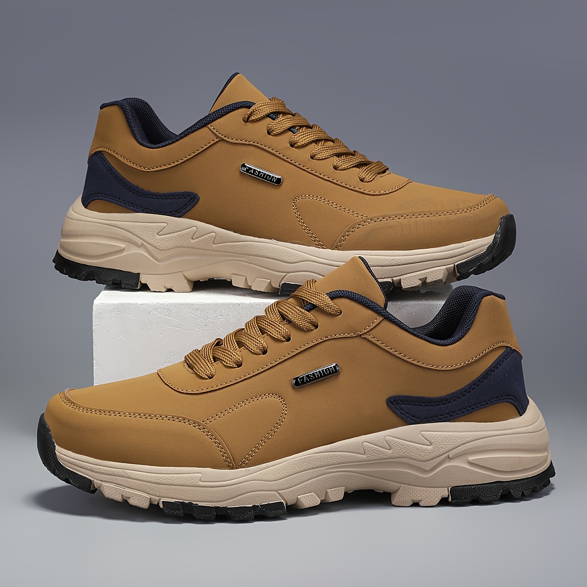 Men's Trendy Solid Sneakers, Comfy Non Slip Lace Up Casual Shoes for Men's Outdoor Activities